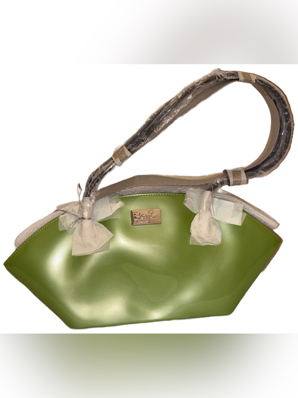 Early 2000s Beijo Lime Green Moon Tote with Gold Logo Plate NWT